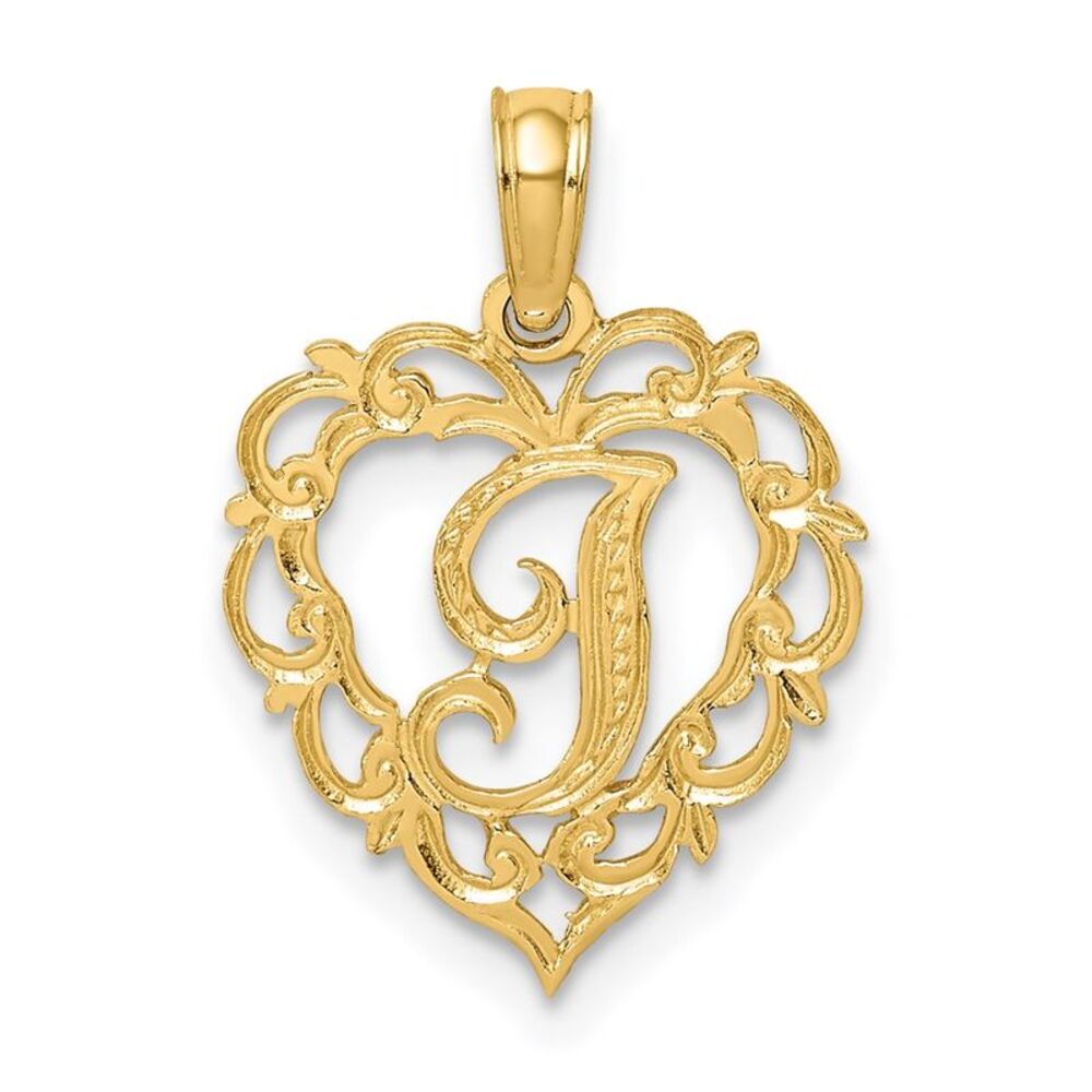 14k Yellow Gold Heart Script Letter I Initial Cha… - image 1